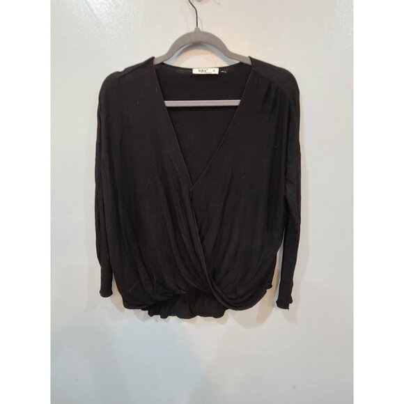Lqbz Blouse Women's S Black Plunge Neck Long Sleeve Old Money Classic Staple - Picture 2 of 9